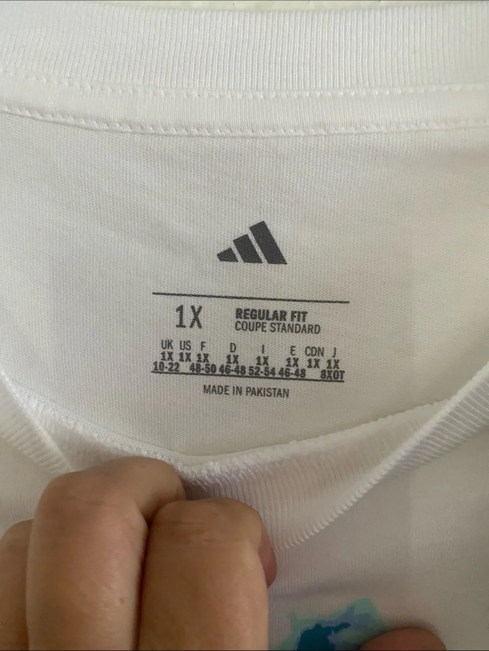 ADIDAS White Tee with Blue Aqua Logo Graphic. Size 1X